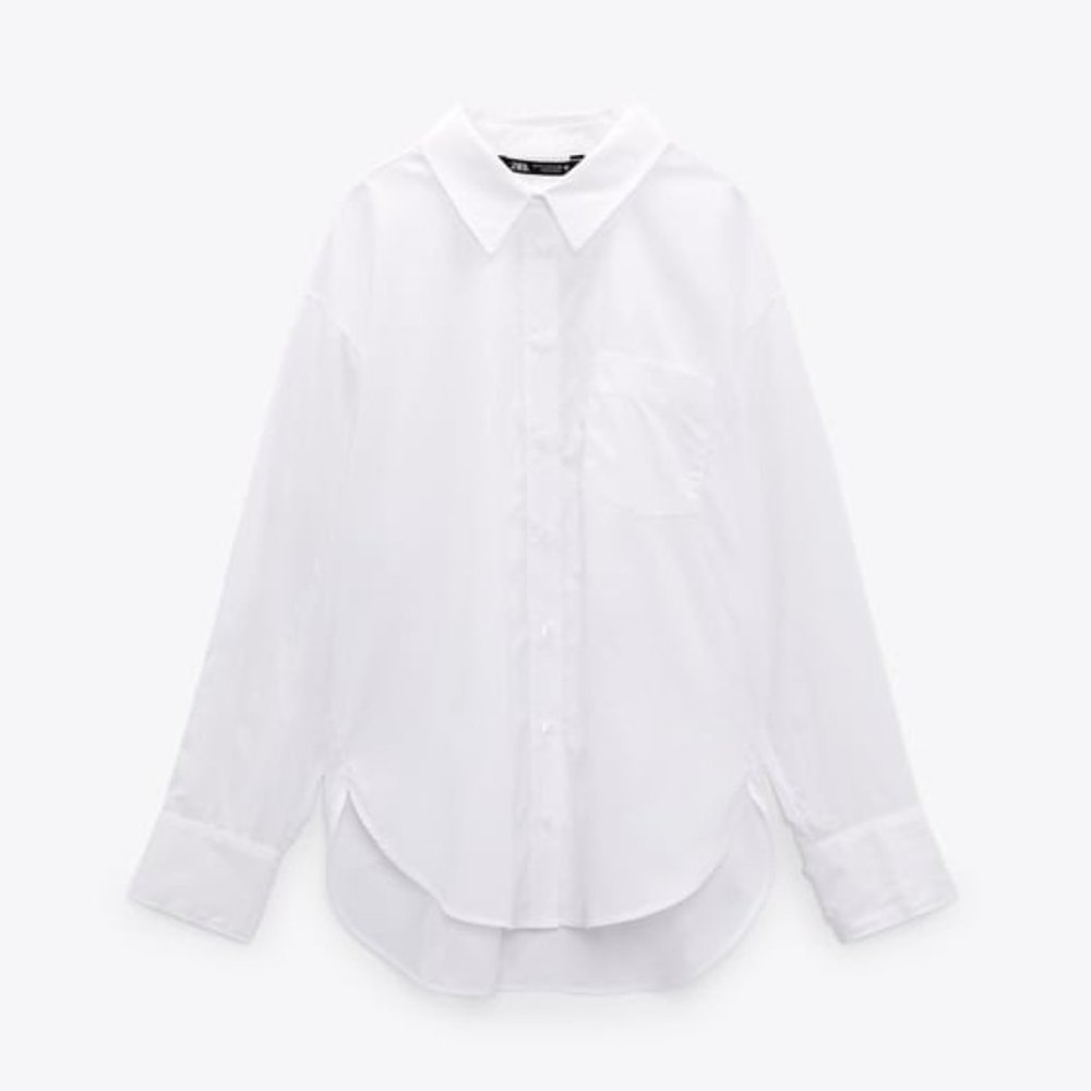 NWT Zara White Button Down Poplin Shirt